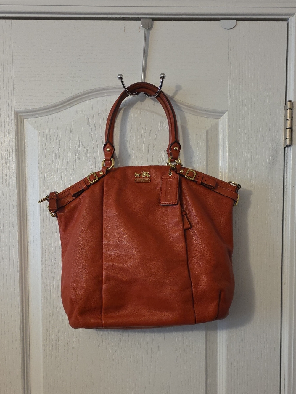 Coach Pebbled Leather Tote in Rust Orange with Gold Hardware